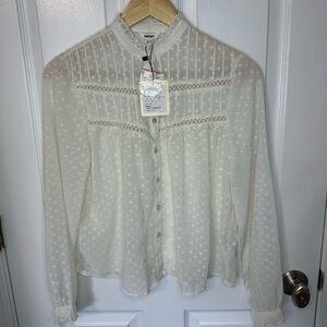 NWT Koton Swiss Dot Ivory Blouse Imported UK Size 8 (US Size 4) Flowy Feminine